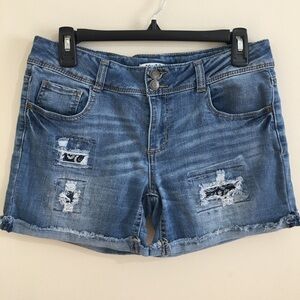 Mudd Low Rise Distressed Denim Blue Jean Shorts